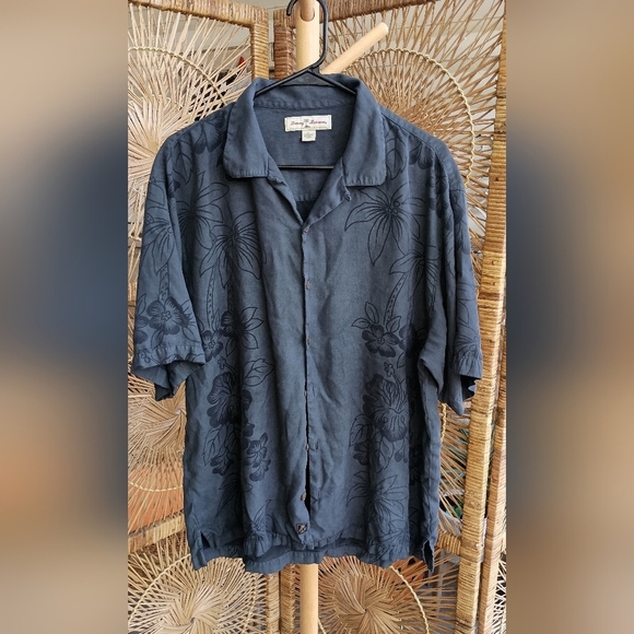 Tommy Bahama Other - Tommy Bahama 100% Silk Navy Floral Button-Up Shirt_Large